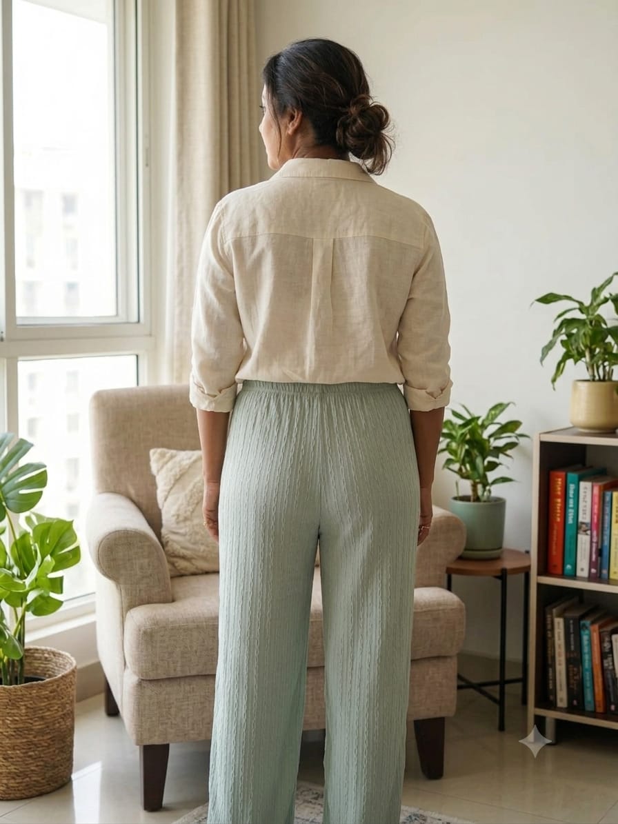 TEXTURED WIDE -LEG PALAZZO PANT