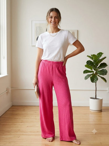 TEXTURED WIDE -LEG PALAZZO PANT PINK COLOUR