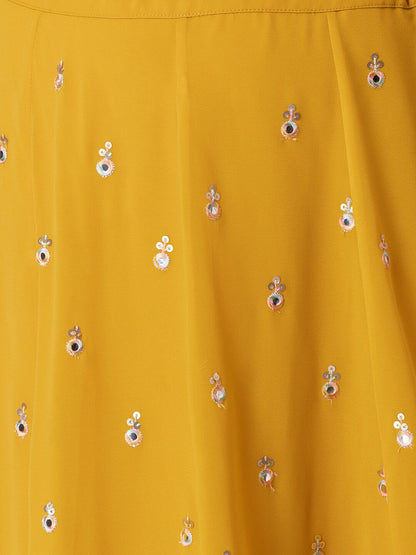 WOMEN YELLOW SEQUIN FULL SLEEVE READYMADE LEHENGA