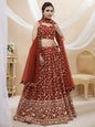 WOMEN LEHENGA NET FABRIC LEHENGA SET OF CHOLI AND DUPATTA FULLY EMBROIDERED WORK WESTERN WEAR RED COLOUR