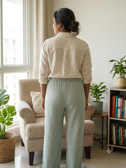 TEXTURED WIDE -LEG PALAZZO PANT