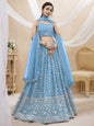 WOMEN LEHENGA NET FABRIC LEHENGA SET OF CHOLI AND DUPATTA FULLY EMBROIDERED WORK WESTERN WEAR BLUE COLOUR