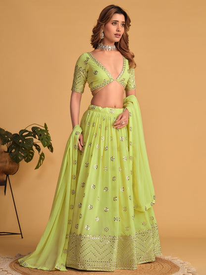 AAGAM PRETTY WOMEN LEHENGA GREEN COLOUR
