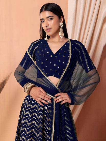EMBROIDERED LEHENGA CHOLI SEGUNINNED DUPATA A BLACK COLOUR