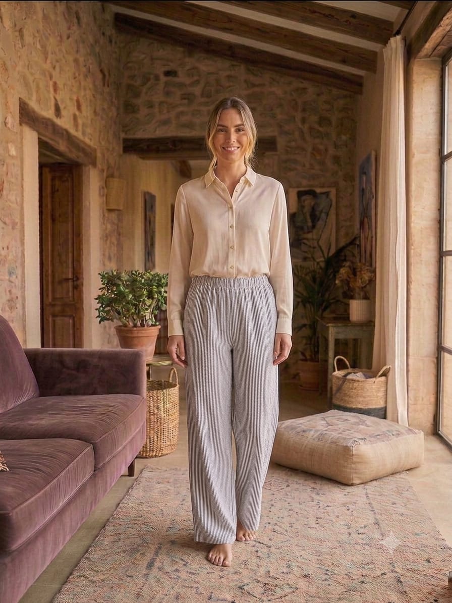 TEXTURED WIDE -LEG PALAZZO PANT GREY COLOUR