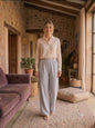 TEXTURED WIDE -LEG PALAZZO PANT GREY COLOUR