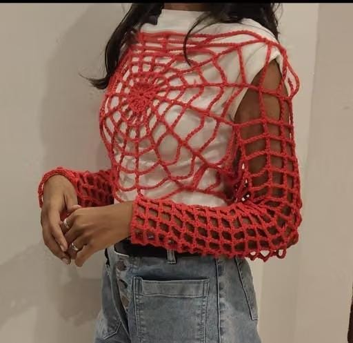 CROCHET TOP SPIDER NET THEME RED COLOUR