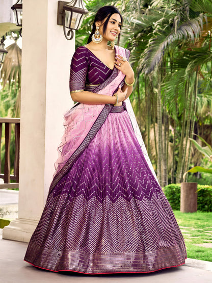 PURPLE COLOUR CHOLI AND DUPATTA FLARED AND SEQUINNED WORK V-NECK SHORT SLEEVE