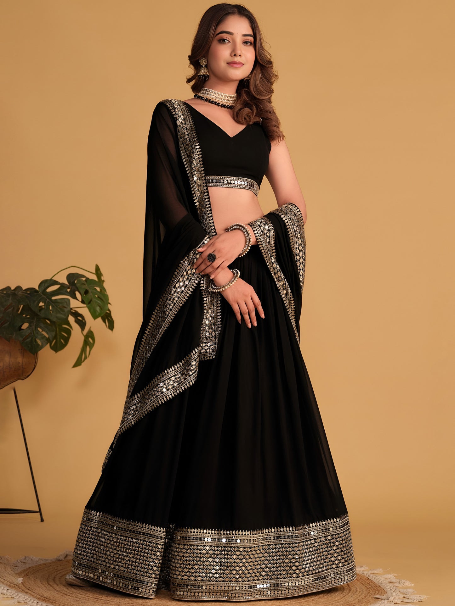 AAGAM PRETTY WOMEN LEHENGA BLACK COLOUR