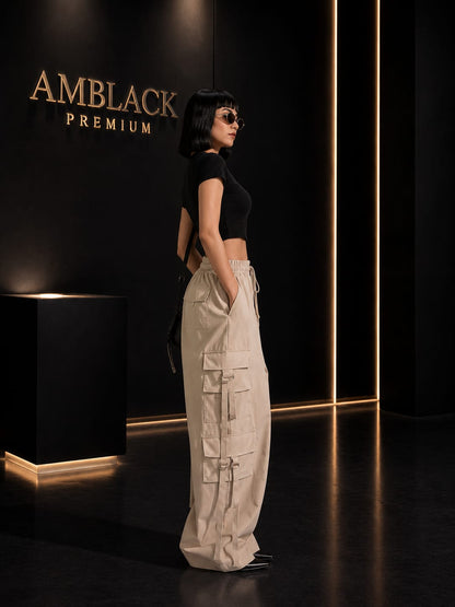 CARGO PANTS WITH MULTIPLE POCKET BLACK CROP TOP