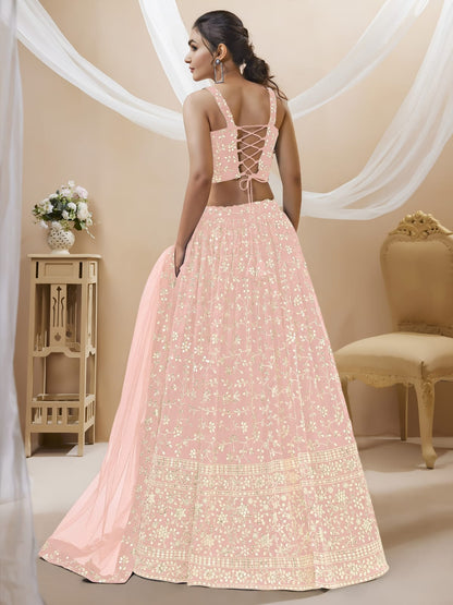 WOMEN WEDDING LEHENGA NET FABRIC LEHENGA SET OF CHOLI AND DUPATTA WEAR PINK COLOUR