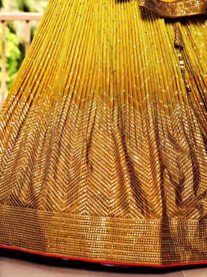 WOMEN WEDDING LEHENGA GEORGETTE FABRICRAJPUTI RAJASTHANI DRESS YELLOW COLOUR AND GOLD SHADE