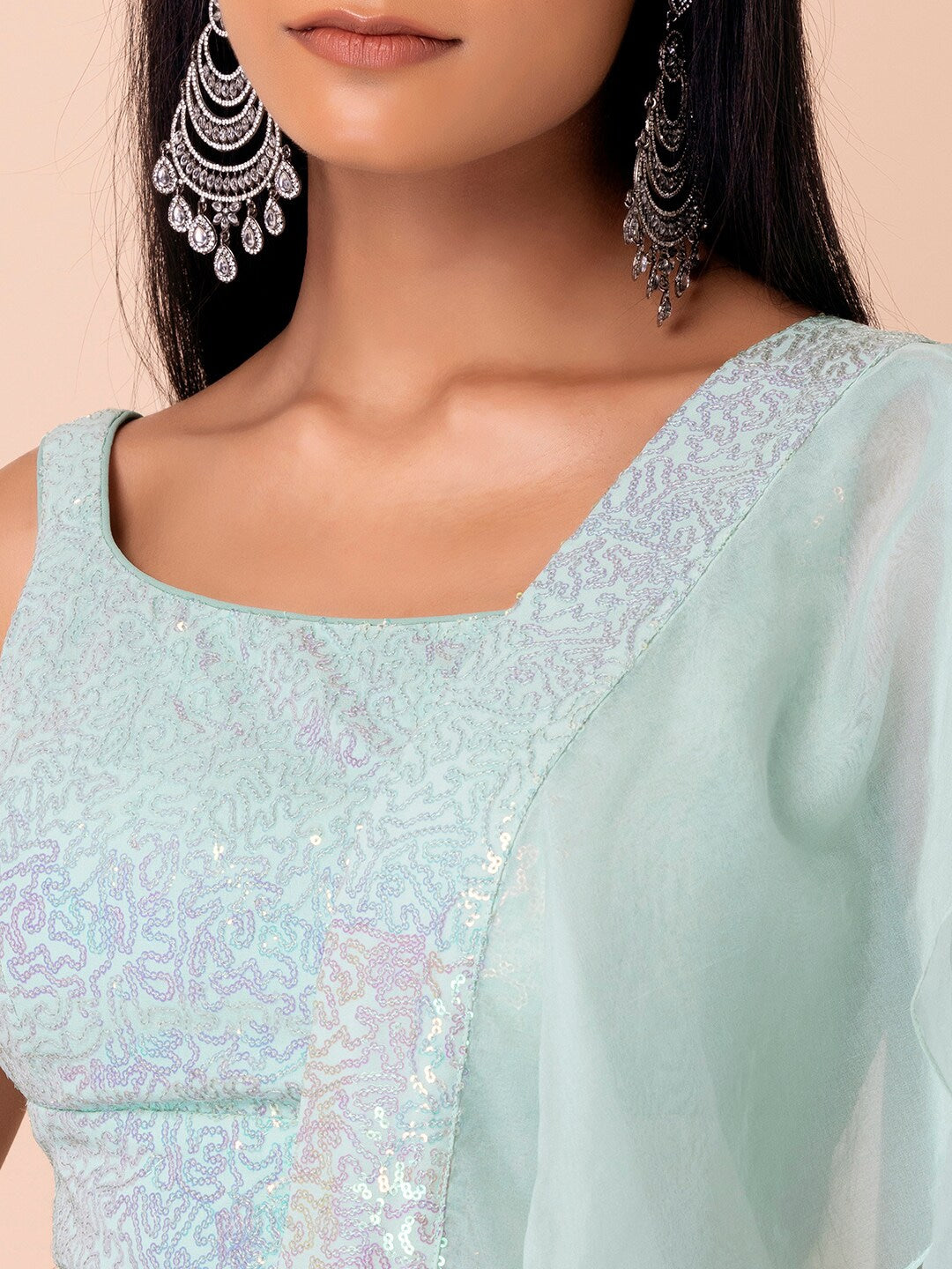 WOMEN BLUE SEQUIN SLEEVELESS READYMADE LEHENGA