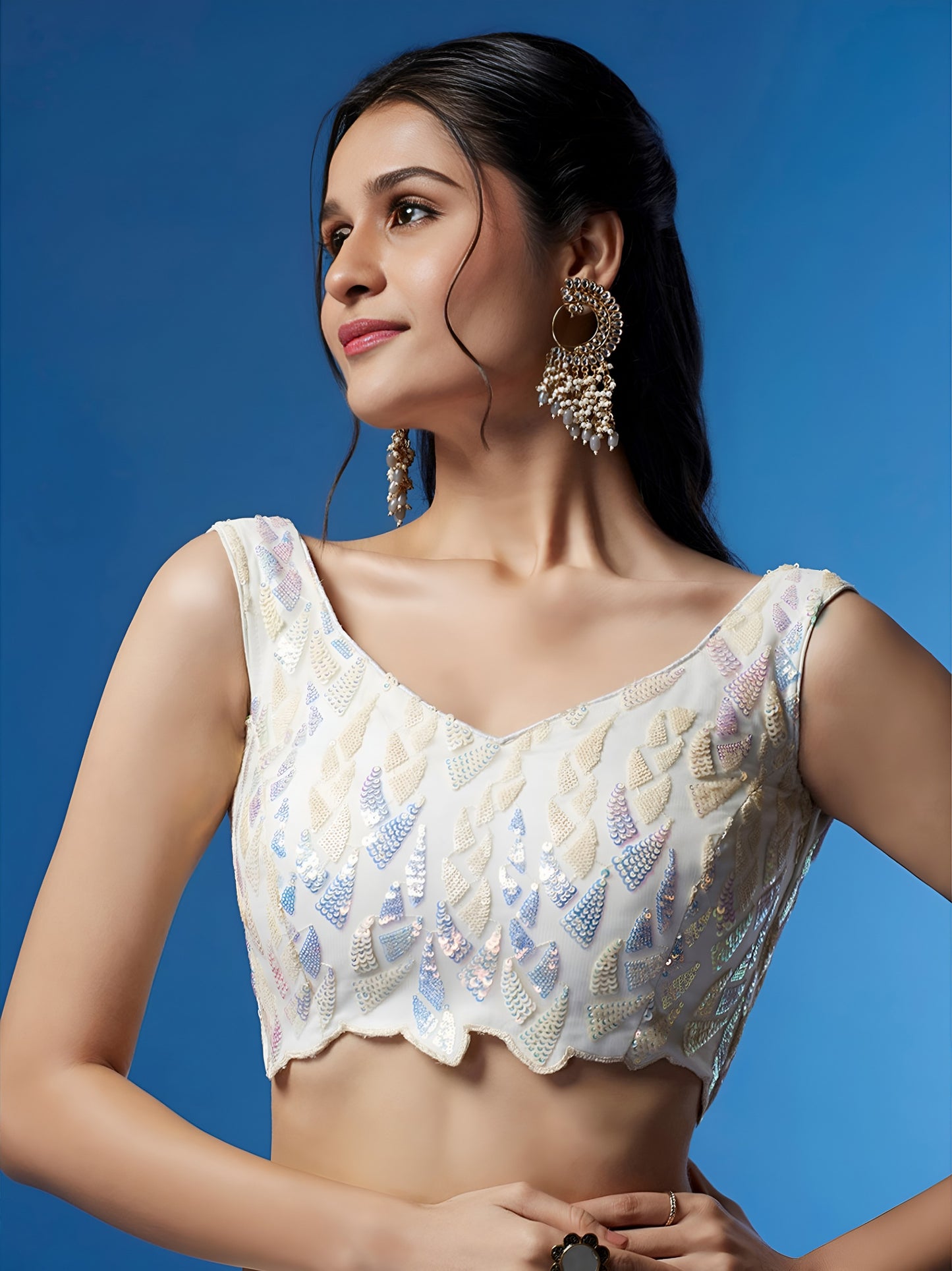 NET FABRIC HEAVY SEQUINNED WORK LEHENGA  CHOLI AND DUPATTA WHITE COLOUR