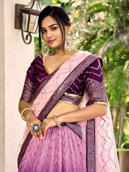 PURPLE COLOUR CHOLI AND DUPATTA FLARED AND SEQUINNED WORK V-NECK SHORT SLEEVE