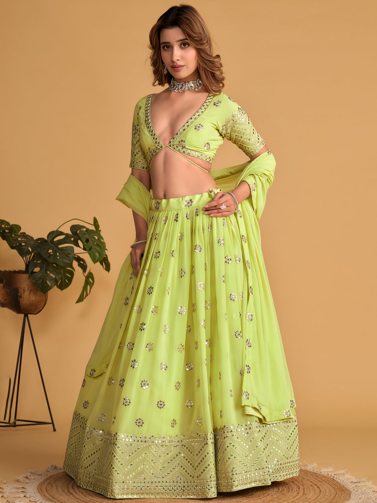 AAGAM PRETTY WOMEN LEHENGA GREEN COLOUR