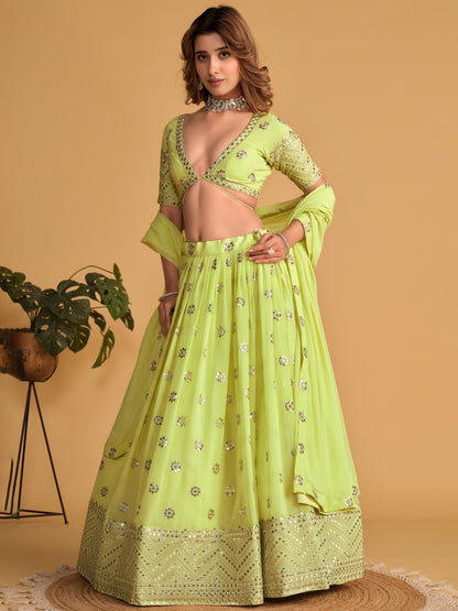 AAGAM PRETTY WOMEN LEHENGA GREEN COLOUR