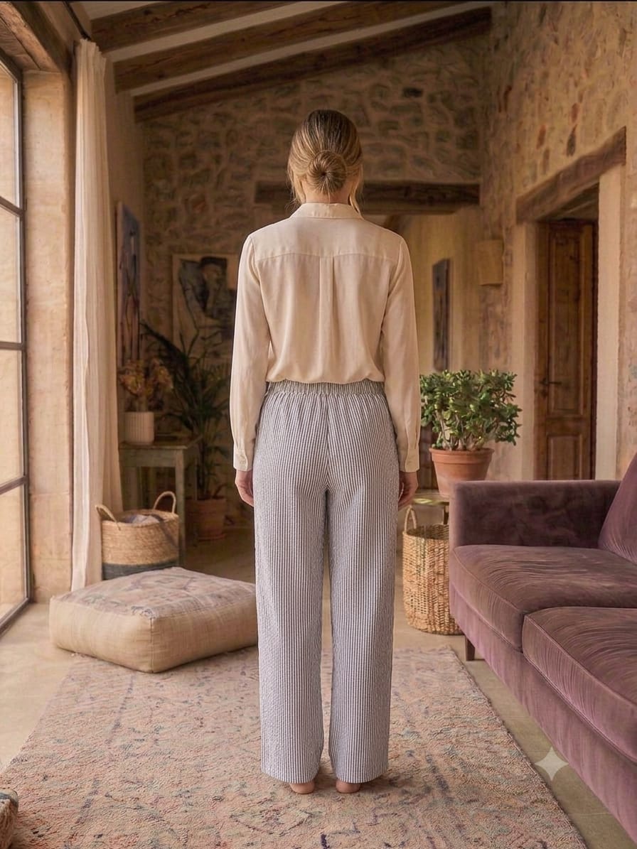 TEXTURED WIDE -LEG PALAZZO PANT GREY COLOUR