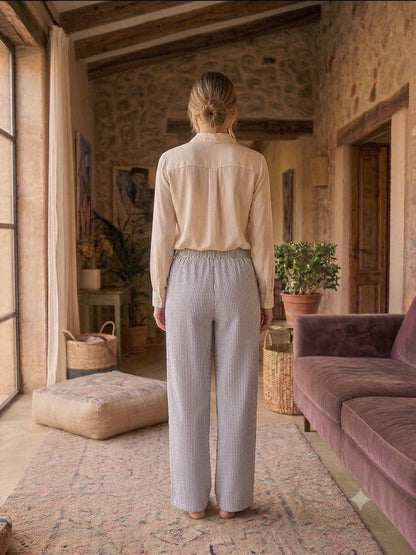 TEXTURED WIDE -LEG PALAZZO PANT GREY COLOUR