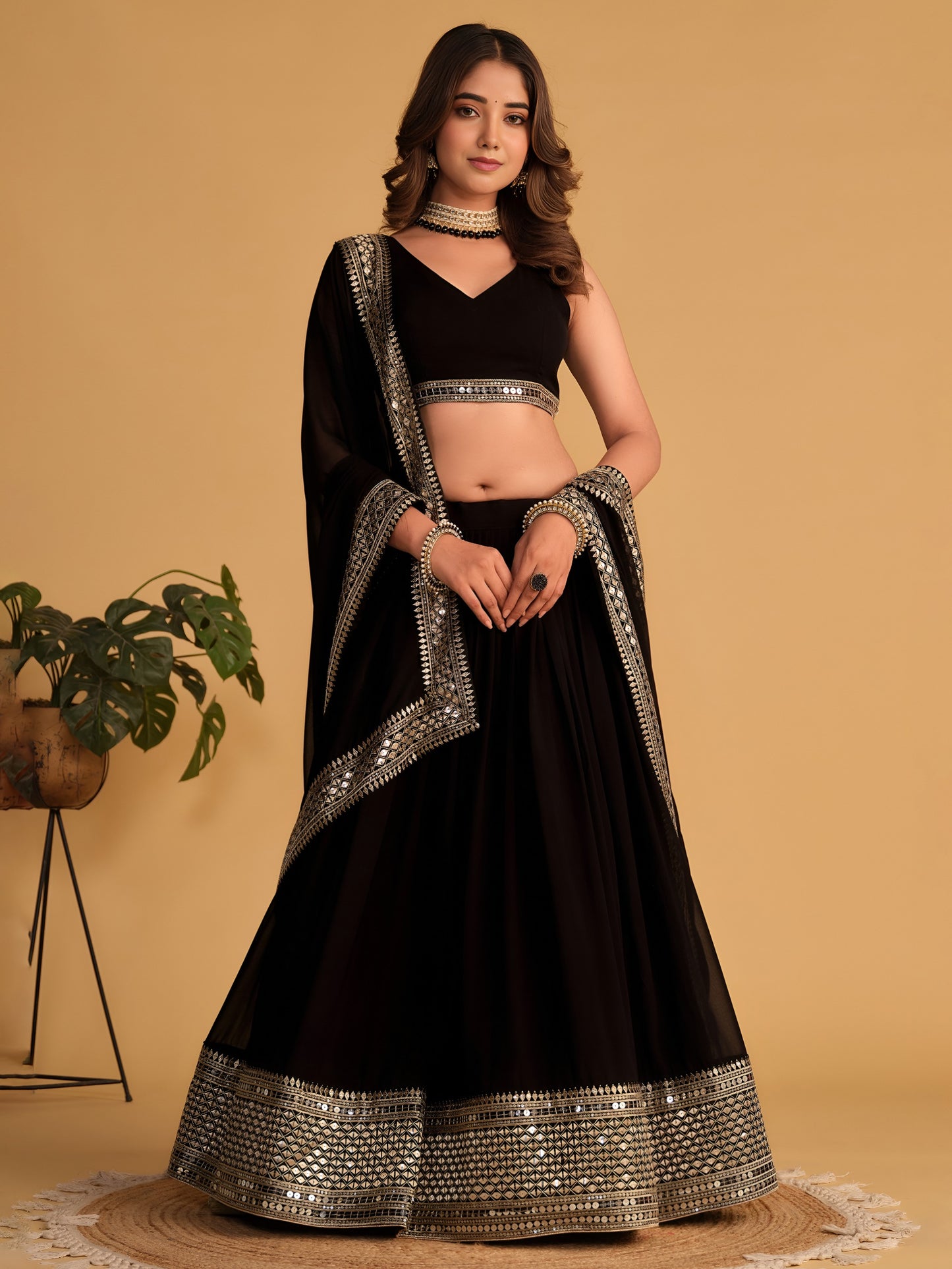 AAGAM PRETTY WOMEN LEHENGA BLACK COLOUR