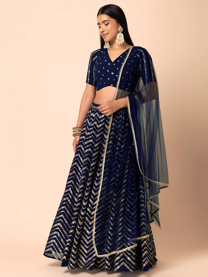 EMBROIDERED LEHENGA CHOLI SEGUNINNED DUPATA A BLACK COLOUR