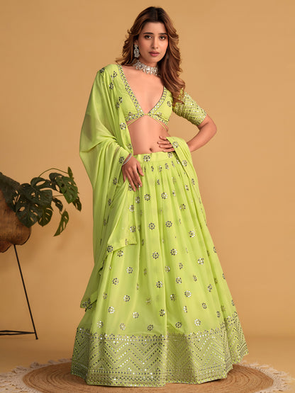 AAGAM PRETTY WOMEN LEHENGA GREEN COLOUR