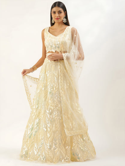 NET FABRIC HEAVY SEQUINNED WORK LEHENGA  CHOLI AND DUPATTA GOLDEN COLOUR