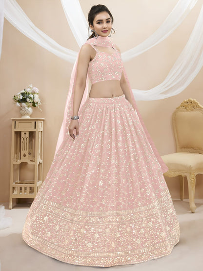 WOMEN WEDDING LEHENGA NET FABRIC LEHENGA SET OF CHOLI AND DUPATTA WEAR PINK COLOUR