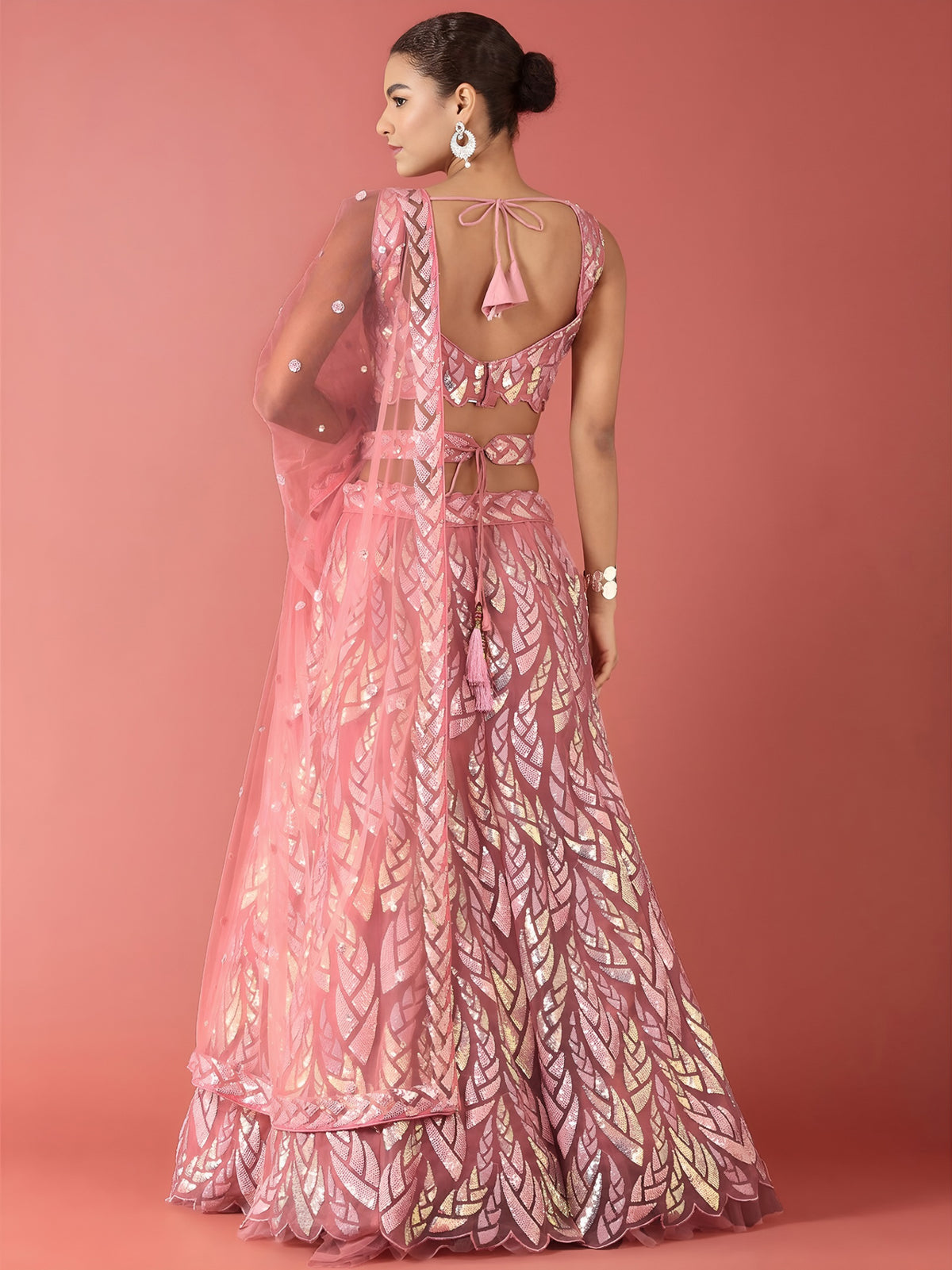 NET FABRIC HEAVY SEQUINNED WORK LEHENGA  CHOLI AND DUPATTA PINK COLOUR