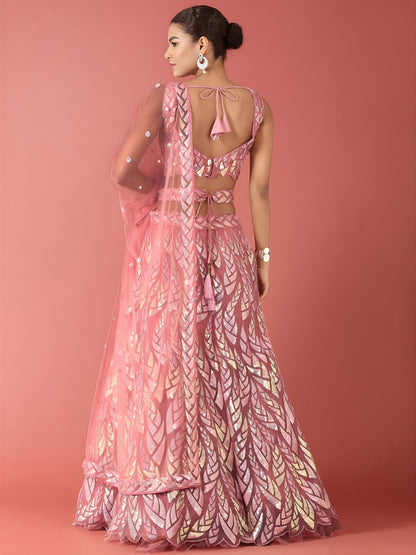 NET FABRIC HEAVY SEQUINNED WORK LEHENGA  CHOLI AND DUPATTA PINK COLOUR
