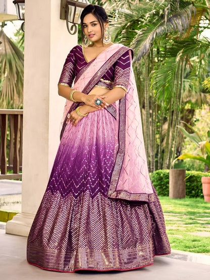 PURPLE COLOUR CHOLI AND DUPATTA FLARED AND SEQUINNED WORK V-NECK SHORT SLEEVE