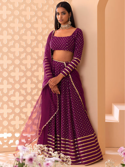 WOMEN WINE SEQUIN FULL SLEEVE READYMADE LEHENGA