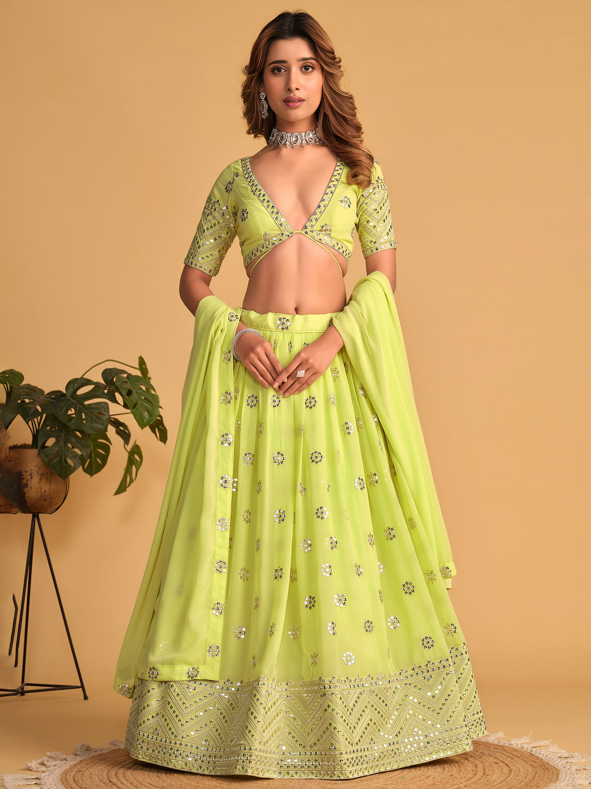 AAGAM PRETTY WOMEN LEHENGA GREEN COLOUR