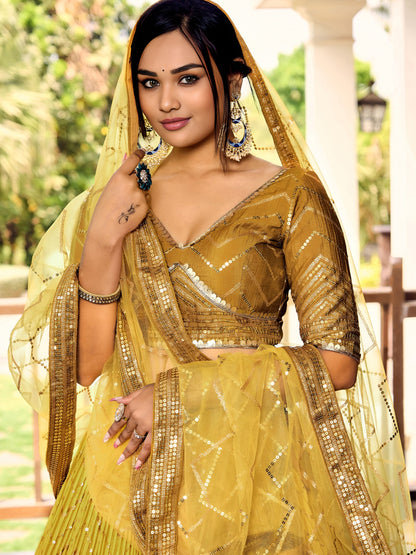 WOMEN WEDDING LEHENGA GEORGETTE FABRICRAJPUTI RAJASTHANI DRESS YELLOW COLOUR AND GOLD SHADE