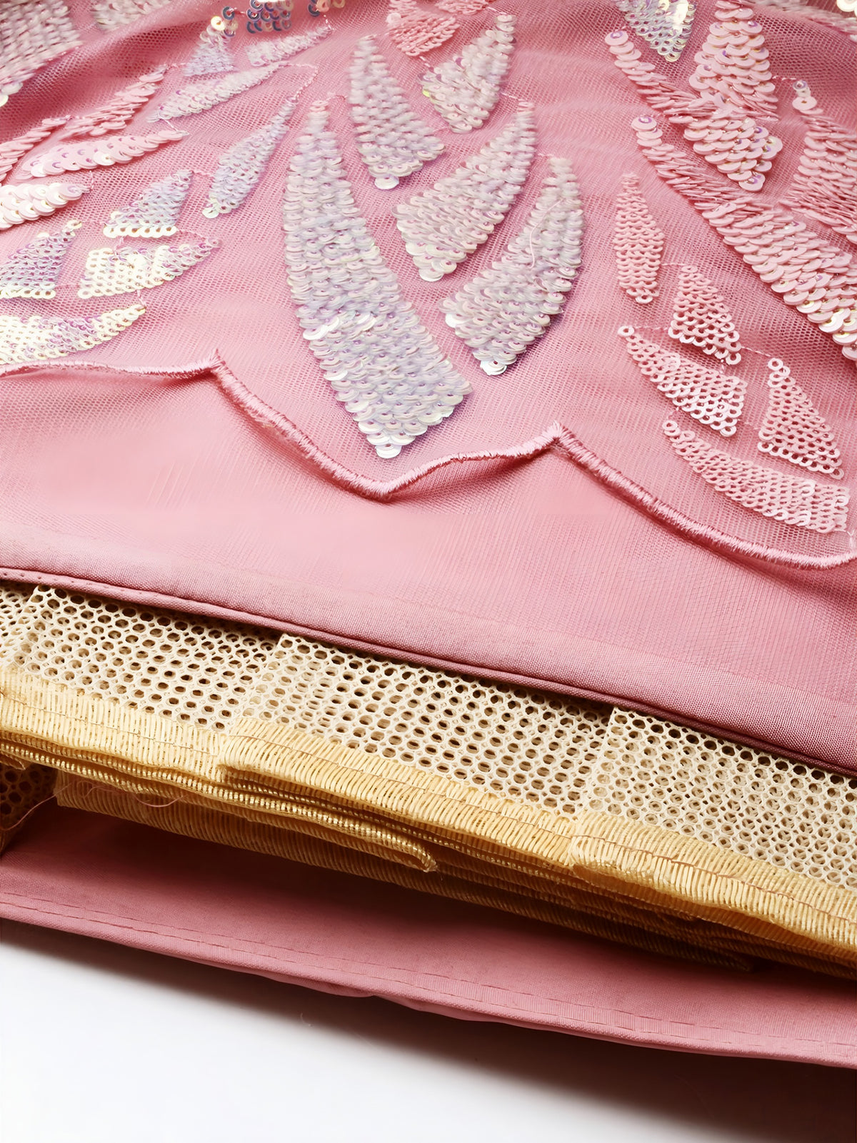 NET FABRIC HEAVY SEQUINNED WORK LEHENGA  CHOLI AND DUPATTA PINK COLOUR
