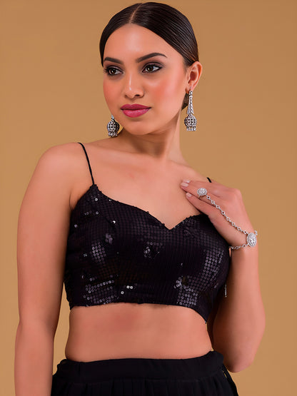 NET FABRIC HEAVY SEQUINNED WORK LEHENGA  CHOLI AND DUPATTA BLACK COLOUR