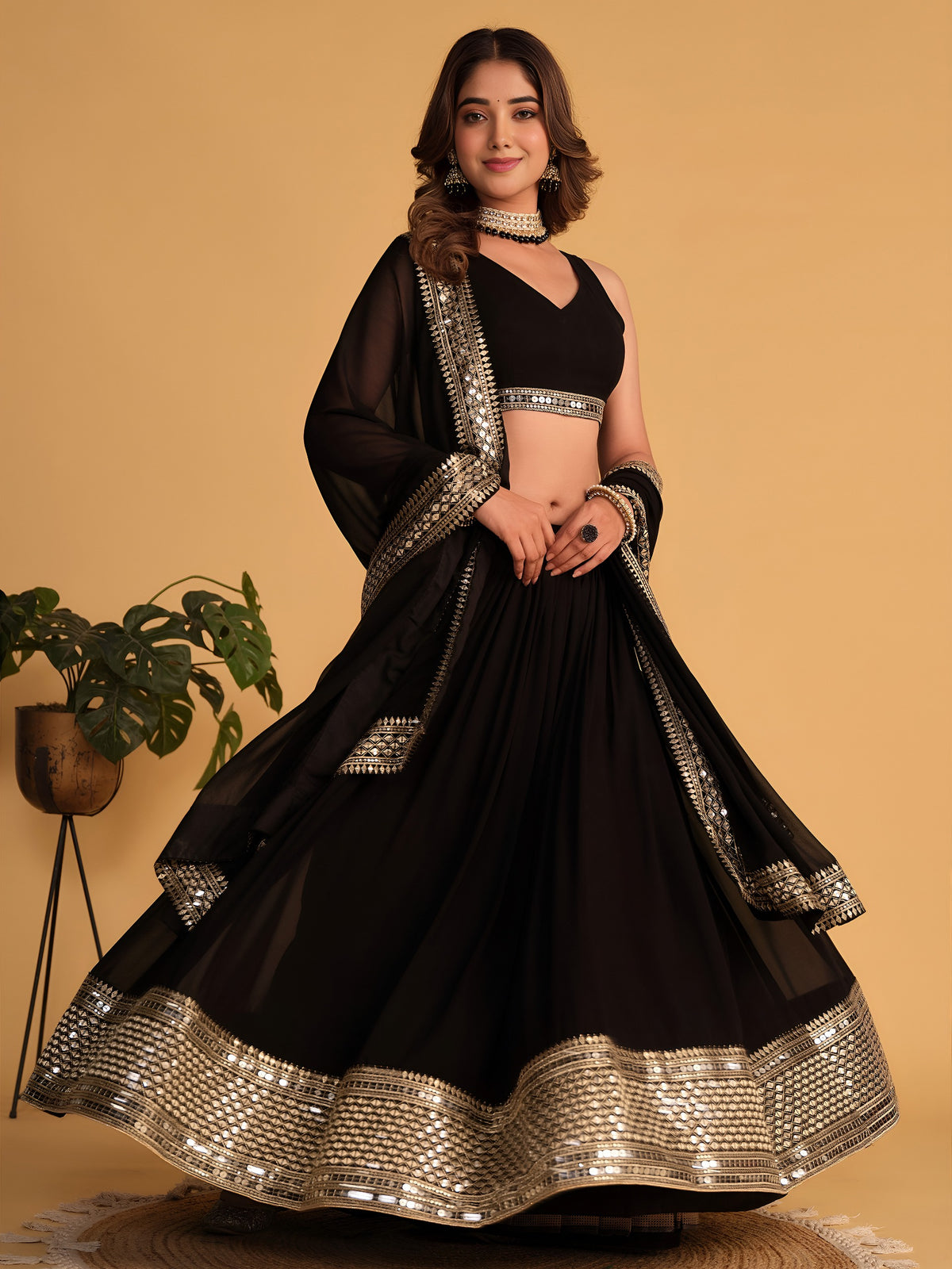 AAGAM PRETTY WOMEN LEHENGA BLACK COLOUR