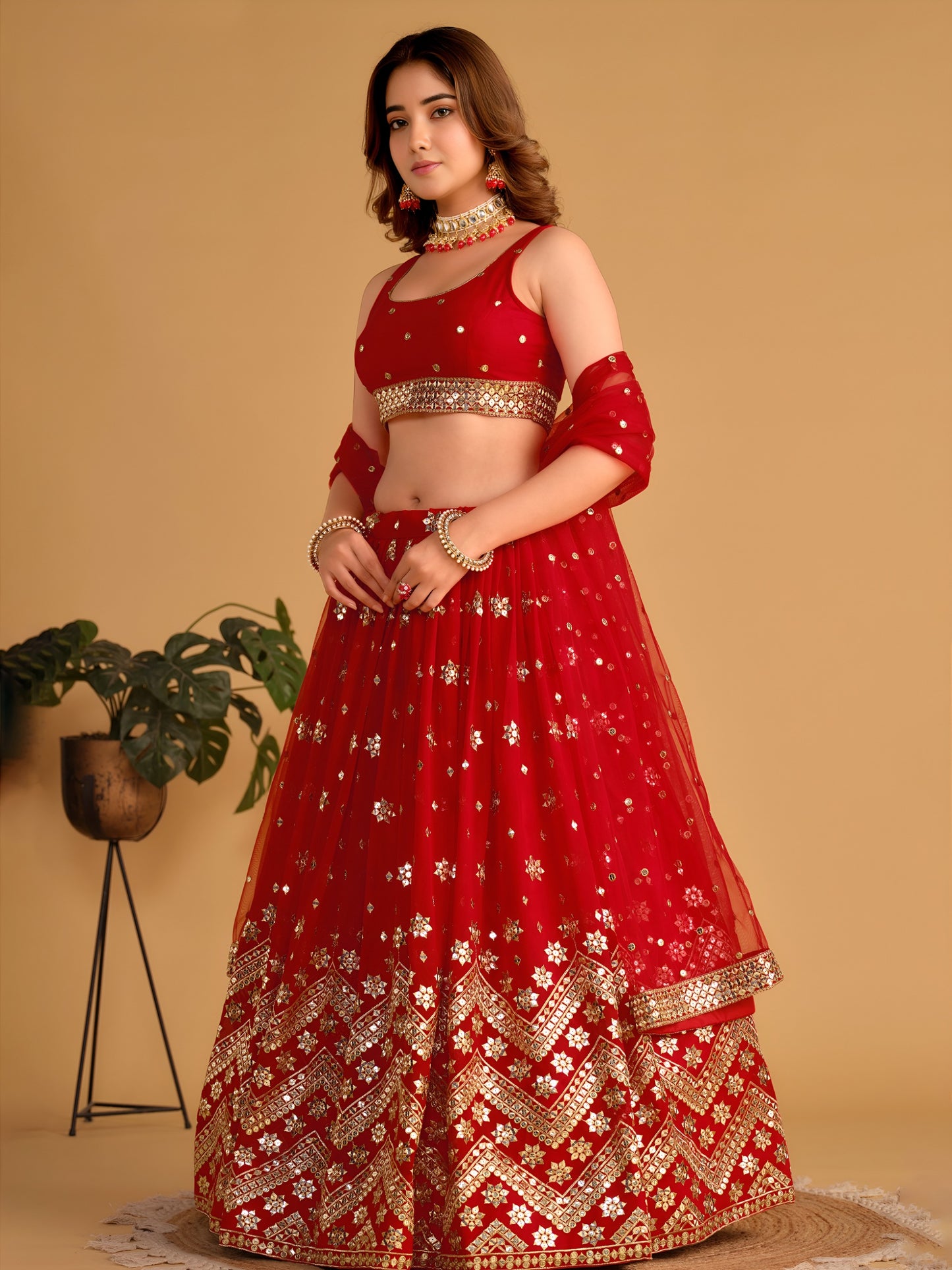AAGAM PRETTY WOMEN LEHENGA RED COLOUR