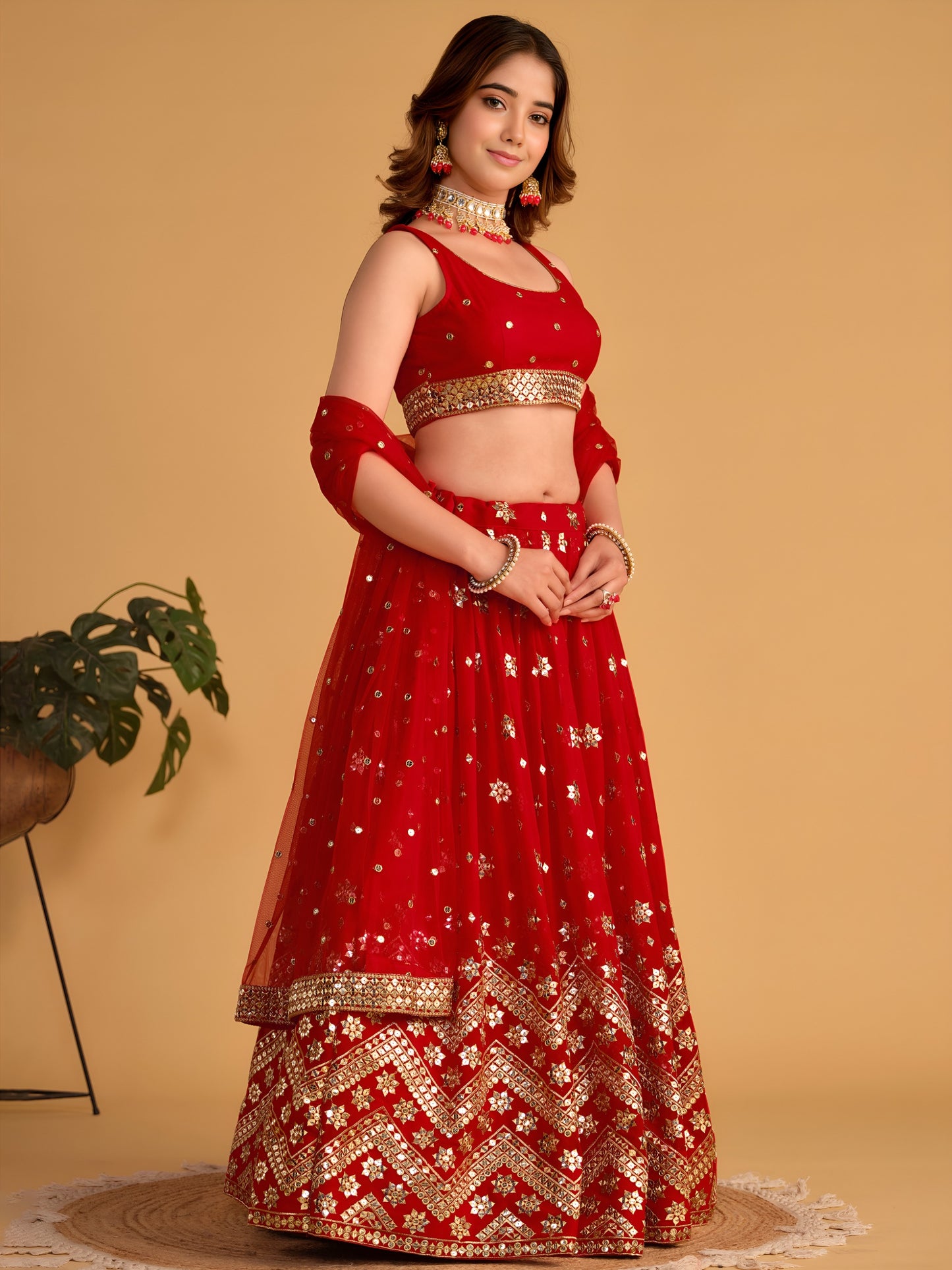 AAGAM PRETTY WOMEN LEHENGA RED COLOUR