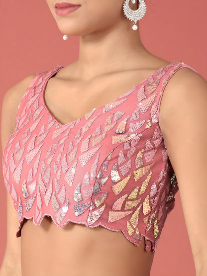 NET FABRIC HEAVY SEQUINNED WORK LEHENGA  CHOLI AND DUPATTA PINK COLOUR
