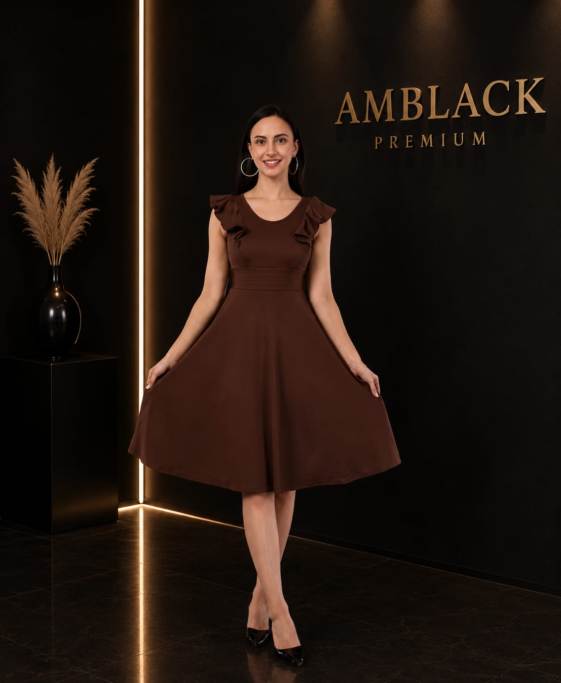 ROUND NECK PLEATED SHORT SLEEVE MAXI POLYCOTTON