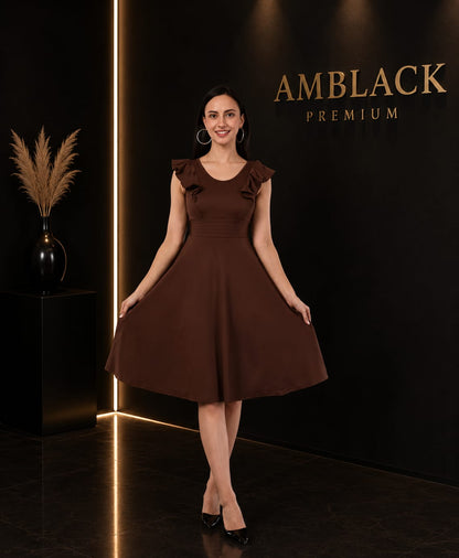 ROUND NECK PLEATED SHORT SLEEVE MAXI POLYCOTTON