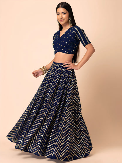 EMBROIDERED LEHENGA CHOLI SEGUNINNED DUPATA A BLACK COLOUR