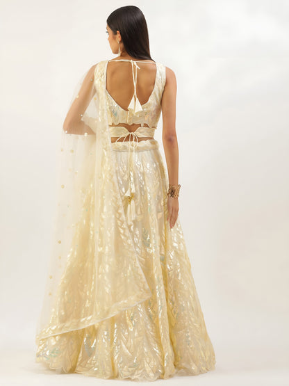NET FABRIC HEAVY SEQUINNED WORK LEHENGA  CHOLI AND DUPATTA GOLDEN COLOUR