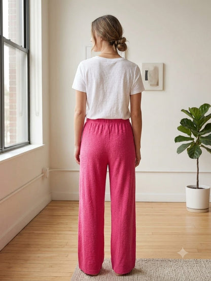 TEXTURED WIDE -LEG PALAZZO PANT PINK COLOUR