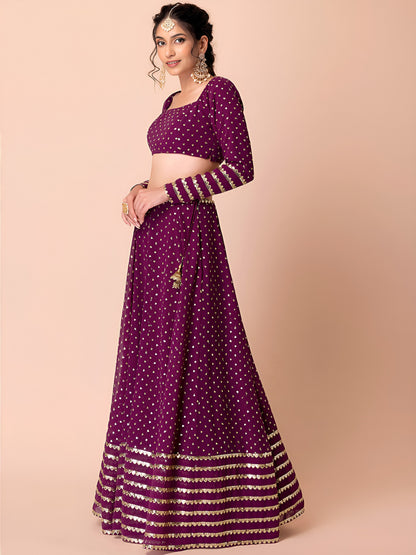 WOMEN WINE SEQUIN FULL SLEEVE READYMADE LEHENGA