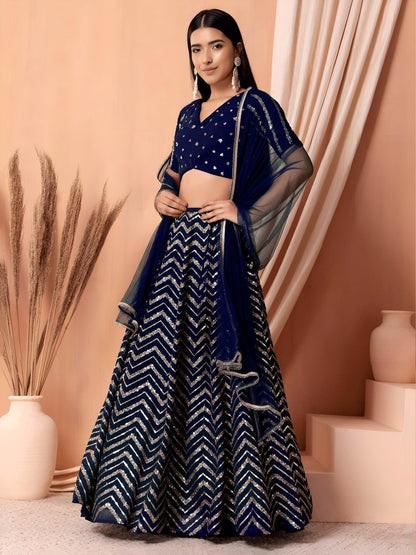 EMBROIDERED LEHENGA CHOLI SEGUNINNED DUPATA A BLACK COLOUR