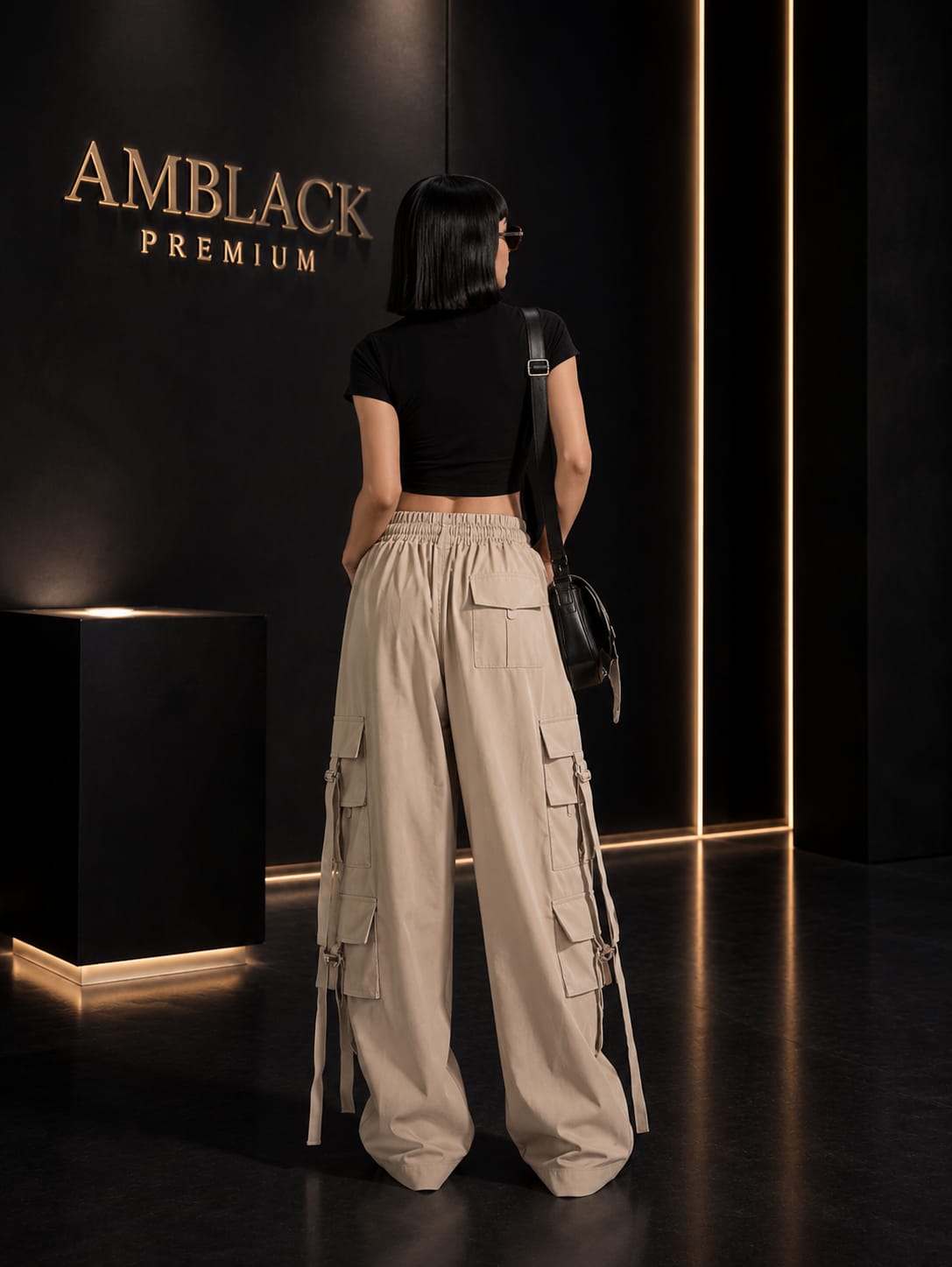 CARGO PANTS WITH MULTIPLE POCKET BLACK CROP TOP