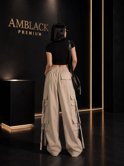 CARGO PANTS WITH MULTIPLE POCKET BLACK CROP TOP