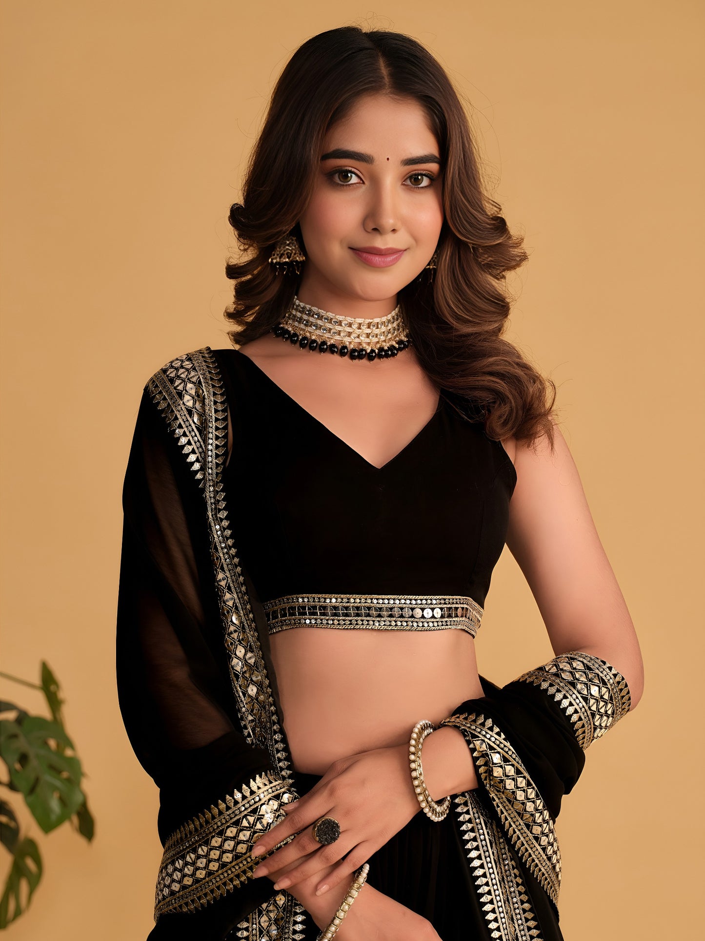 AAGAM PRETTY WOMEN LEHENGA BLACK COLOUR